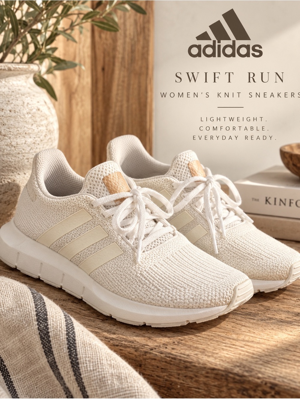 Adidas Women’s White Knit Athletic Sneakers Swift Run Lightweight size 8